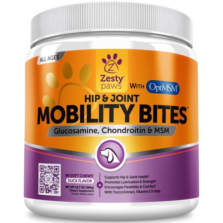 Zesty Paws Hip & Joint Support Chews for Dogs with Glucosamine Chondroitin & MSM, 90 Soft