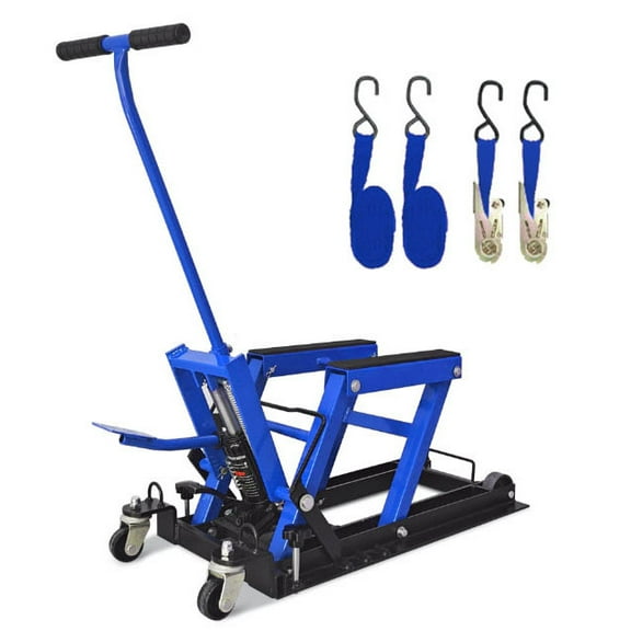 CQSXDA Portable Blue Hydraulic Motorcycle Lift Jack, 1500 LBS Weight Capacity, Scissor Lift Table with 4 Casters for UTVs