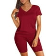thumbnail image 2 of Jiyugala Women's Two Piece Outfits For Women Short Sleeve V Neck Biker Shorts Set, 2 of 7