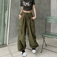 thumbnail image 2 of RYRJJ Parachute Pants for Women Y2K Streetwear Baggy Cargo Pants Drawstring High Rise Wide Leg Joggers Trousers with Multi-Pockets(Army Green,L), 2 of 9