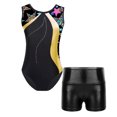 thumbnail image 4 of Sinleey Kids Girls 2 Piece Gymnastics Outfits Dance Leotards with Shorts Set Athletic Tracksuit Yellow 6, 4 of 9