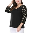 thumbnail image 5 of MODA NOVA Juniors' Plus Size V Neck 3/4 Sleeve Raglan Floral Top Black 3X, 5 of 7