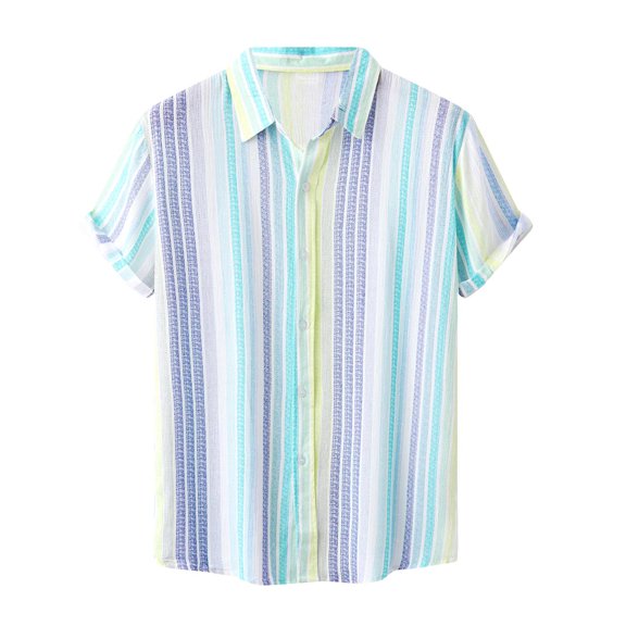 IROINNID Men's Short Sleeve Gradient Turn down Top Shirt