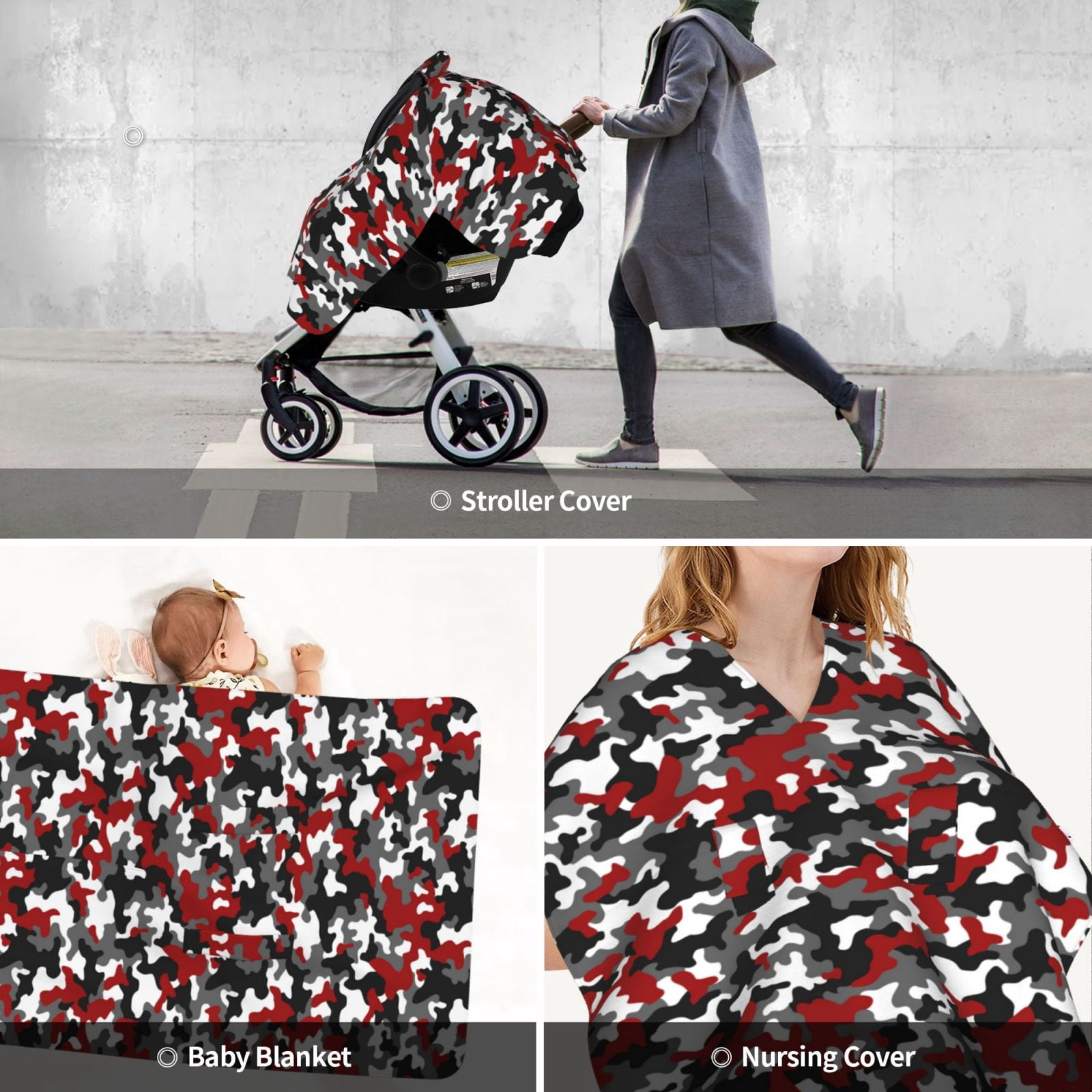 Car Seat Cover Baby - Red Grey White Camouflage Breathable Infant Car Seat Cover for Baby Carseat, Lightweight Comfort Baby Essentials Must Haves Newborn Stuff for Girl Boy
