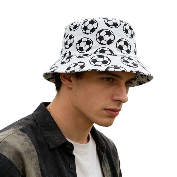 HNMKIU Stylish Football Themed Fisherman Hat For Outdoor Leisure And Fashion Enthusiasts White - One Size