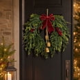 thumbnail image 4 of 20'' Christmas Wreath with Bells and Bow, Xmas Norfolk Wreath Decoration with Red Berries for Kitchen Cabinet, Chair, Window, 4 of 8