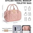 thumbnail image 2 of Travel Makeup Bag, Large Capacity Quilted Toiletry Bag for Women Stand-up  Bag Open Flat Make Up Case Organizer Portable Pouch Purse w/Handle for Traveling Accessories,, 2 of 6