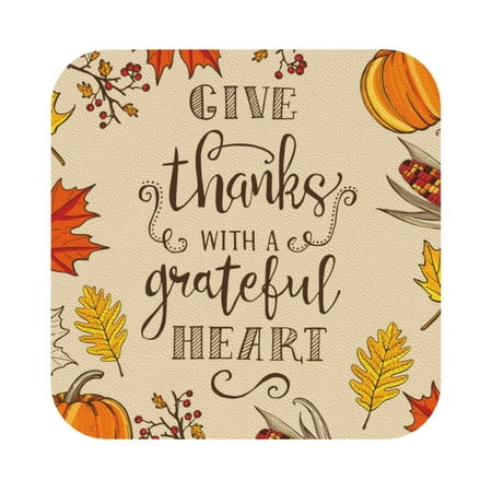 

Balery 6 Pcs Thanksgiving With A Grateful Heartleather Coasters Set Drink Table Cup Coasters For Living Room Kitchen Coffee Decor
