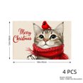 thumbnail image 4 of JOOCAR Merry Christmas Cat with Red Bird and Scarf Linen Table Mats Set of 4 for Home Kitchen Table Decor 12x18 inch, 4 of 5
