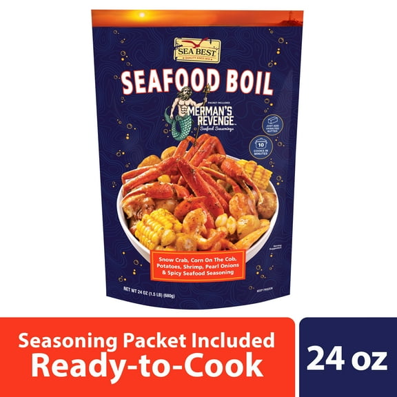 Sea Best Merman’s Revenge Frozen Fresh Seafood Boil, 1.5lb Bag, Snow Crab, Corn on the Cob, Potatoes, Shrimp, Pearl Onions and Spicy Seafood Seasoning