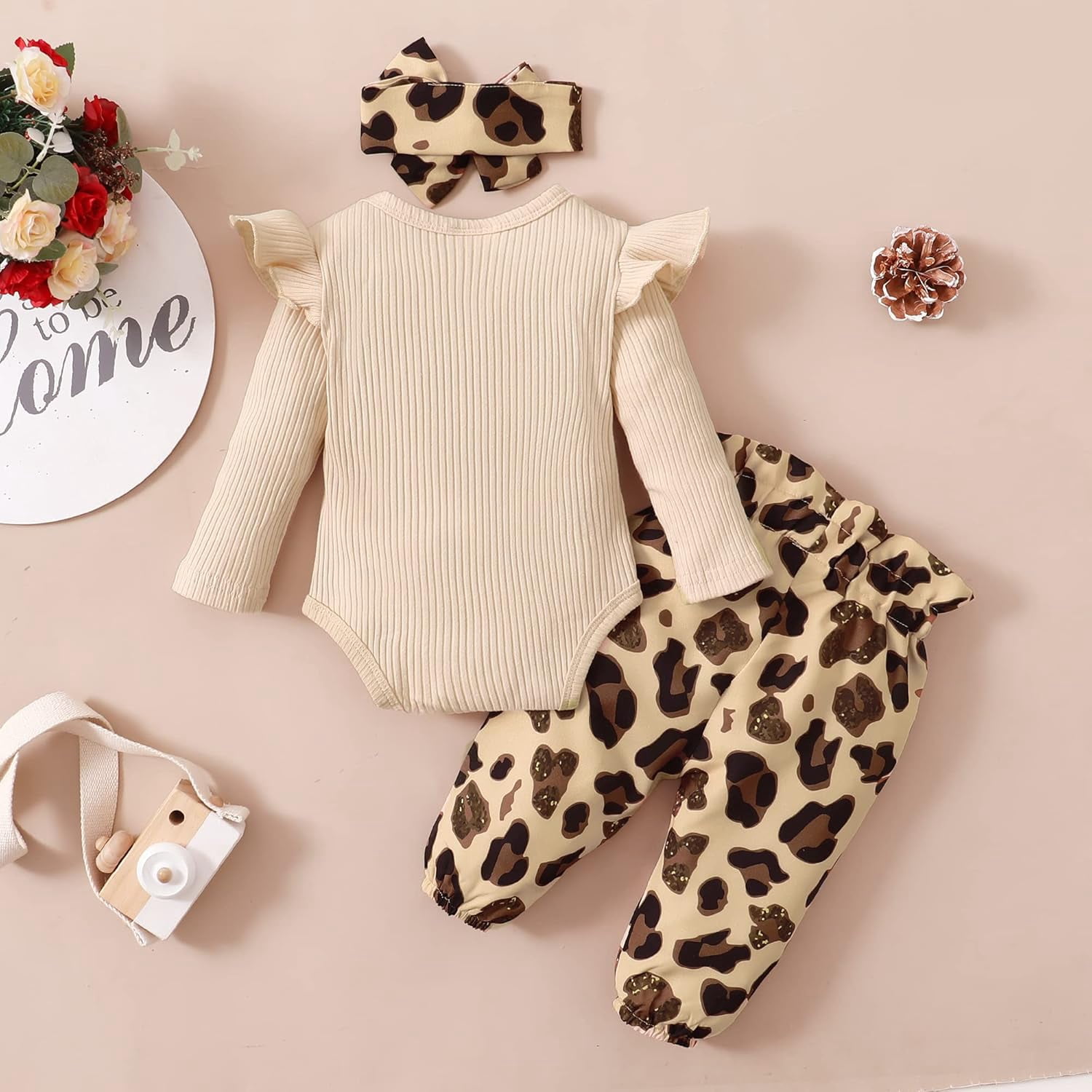 SUCS Newborn Baby Girl Clothes Infant Girl Outfits Long Sleeve Ruffle Romper  Floral Pants Headband Set