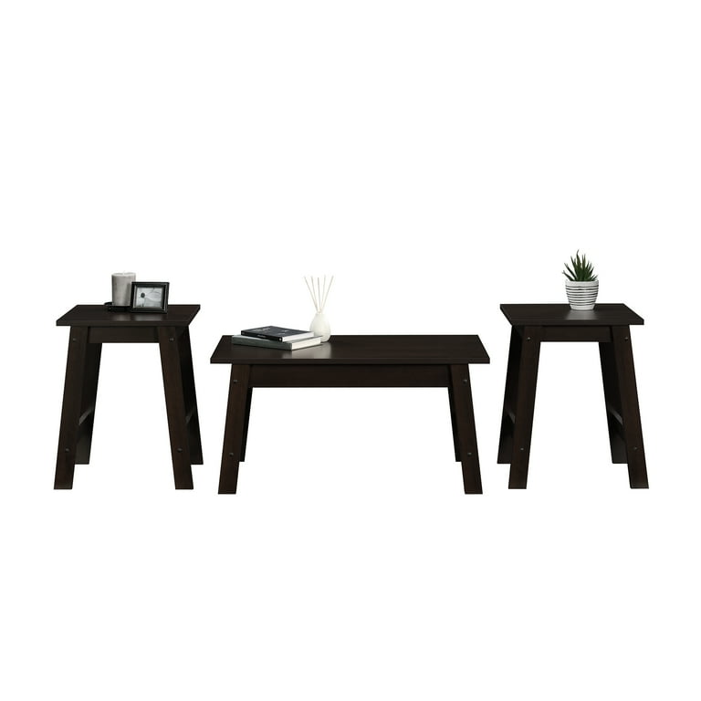 Mainstays Pilson 3 Piece Coffee Table and End Table Set Espresso Finish Walmart
