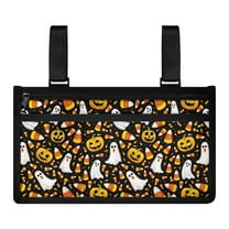 COEQINE Halloween PumpkinWheelchair Armrest Side Hanging Storage Bag Ghost Wheelchair Bags to Hang on Side Spooky Wheelchair Carrier Bag & Case for Seniors Wheelchair Side Bag