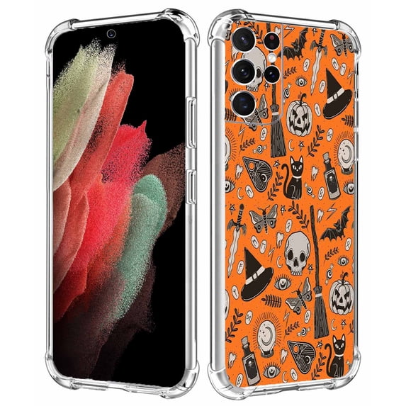 Halloween Skull Case for Samsung Galaxy S21 Ultra ,Aesthetic Art Design Pattern TPU Shock Proof Cover Case