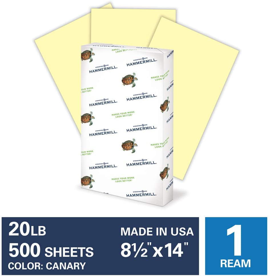 Colors Canary Hammermill Paper 20lb Legal 8.5 x 14 5000 Sheets 