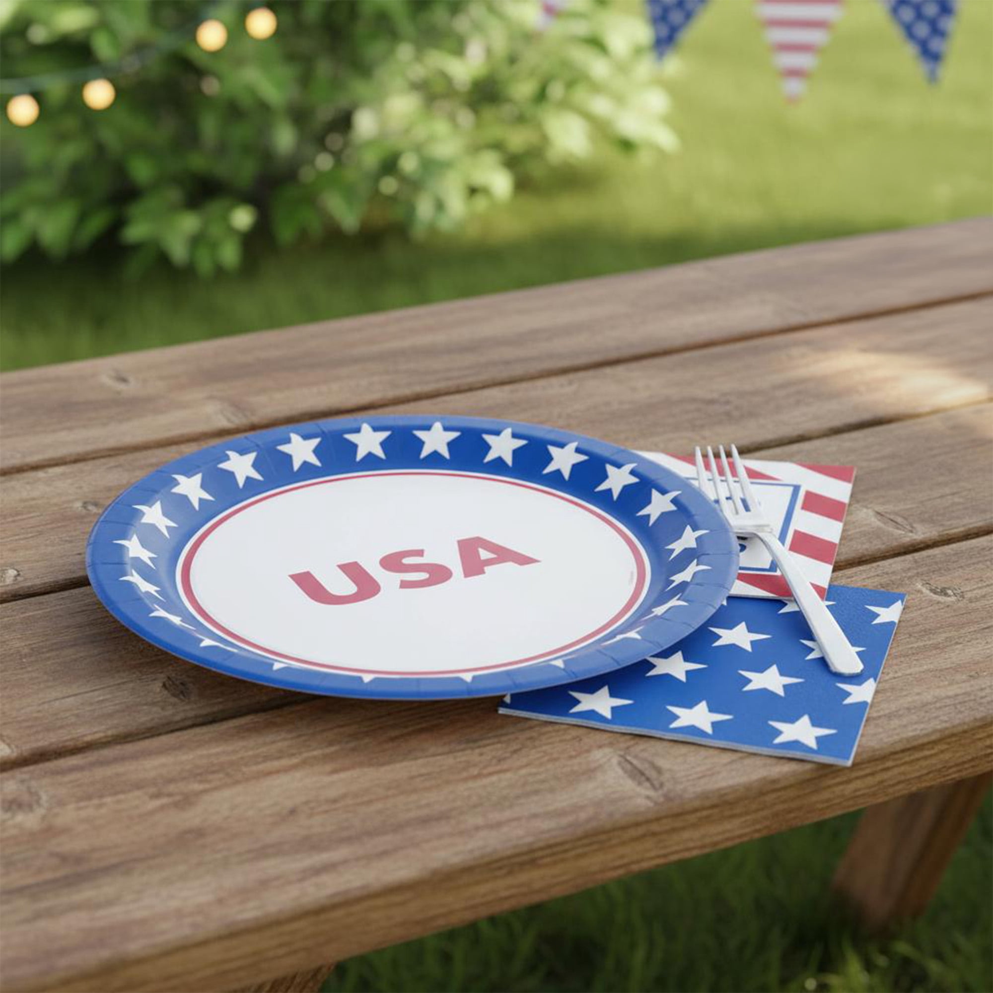 Way to Celebrate Patriotic Lunch Napkins, 6.5" x 6.5", Red, White & Blue, 24 Count