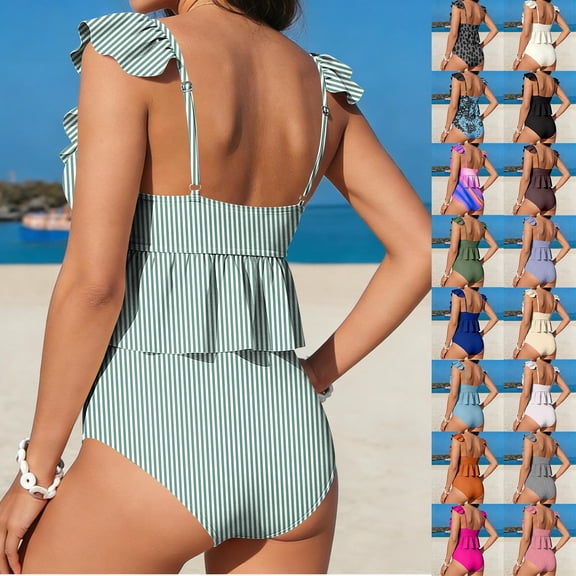 HAPIMO Tankini Swimsuits for Women Two Piece Bathing Suits Crop Top with High Waist Bottoms Tummy Control Summer Beach Pool Swimwear with Chest Pad Blue M