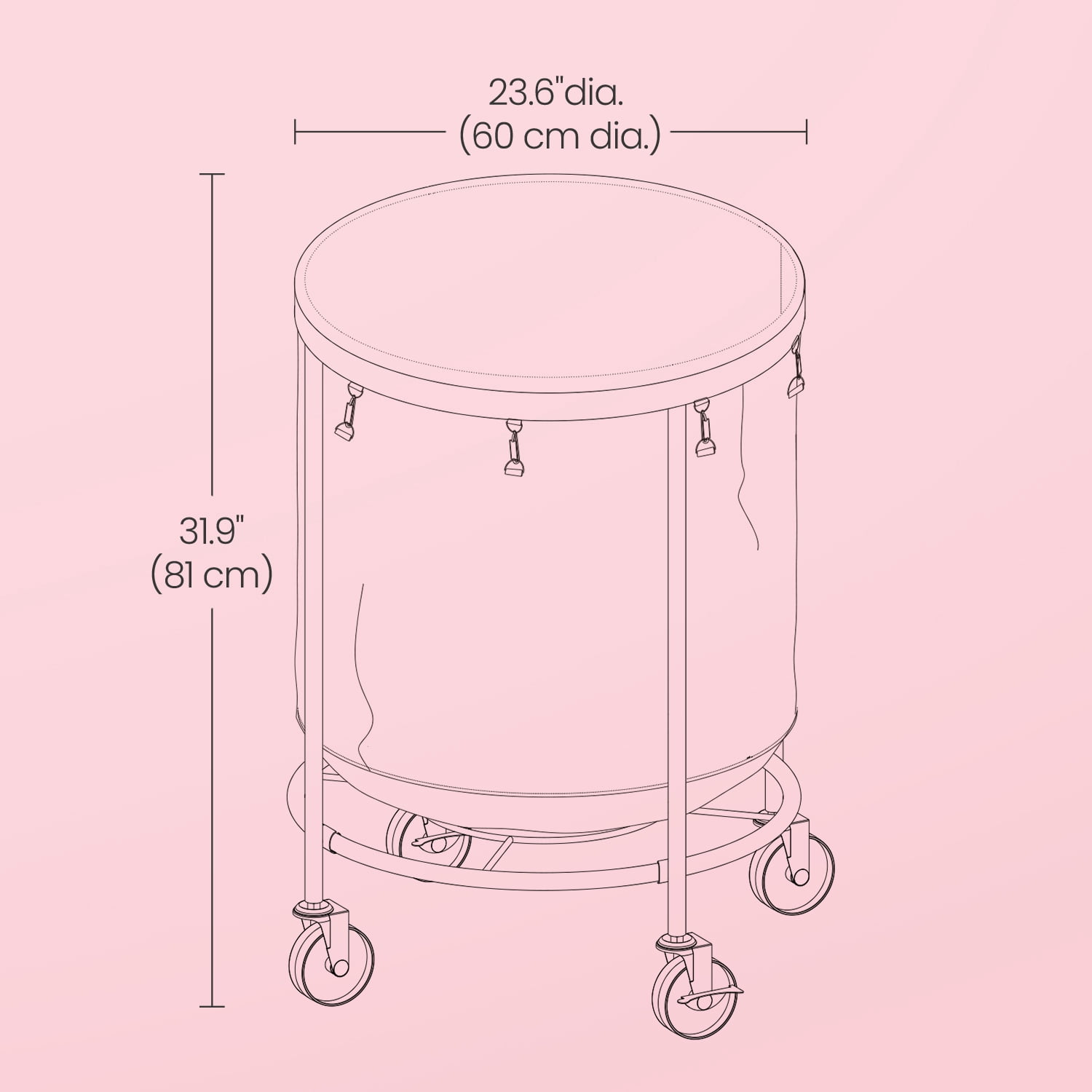 Rolling Laundry Hamper with Removable Bag – 45 Gal. Large Capacity Laundry Basket on Wheels, Steel Frame, 4 Casters (2 Locking), Cream & Silver