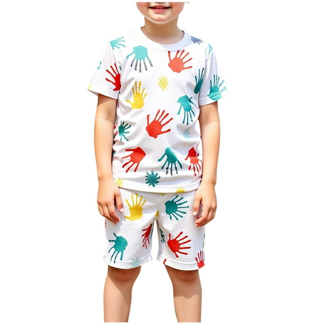 IFNWSV Ensembles d'Été pour Garçons Enfants Chemisiers à Manches Courtes à Col Rond et Shorts Décontractés Ensemble de Sport pour Bébé 3 Ans