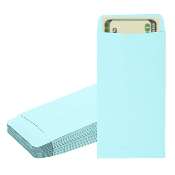 Uxcell Money Envelope, 50 Pcs 6.5" x 3.5" Cash Holder for Checks Coins, Light Blue