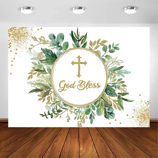 Greenery God Bless Backdrop for Baptism First Holy Communion Baby ...