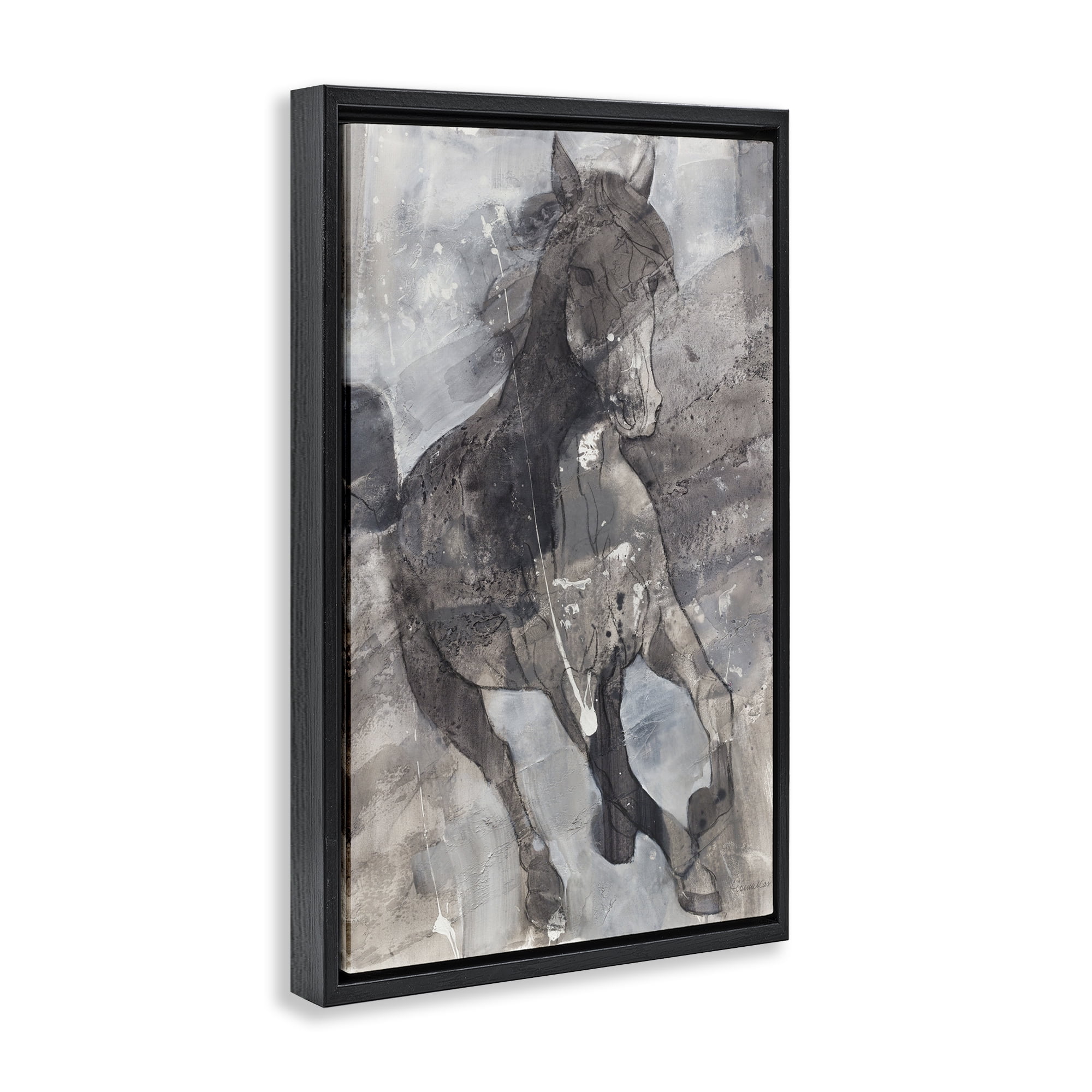 Stupell Industries Free Spirit Stallion Animals & Insects Painting Black Floater Framed Canvas Art Print Wall Art, 21 x 31