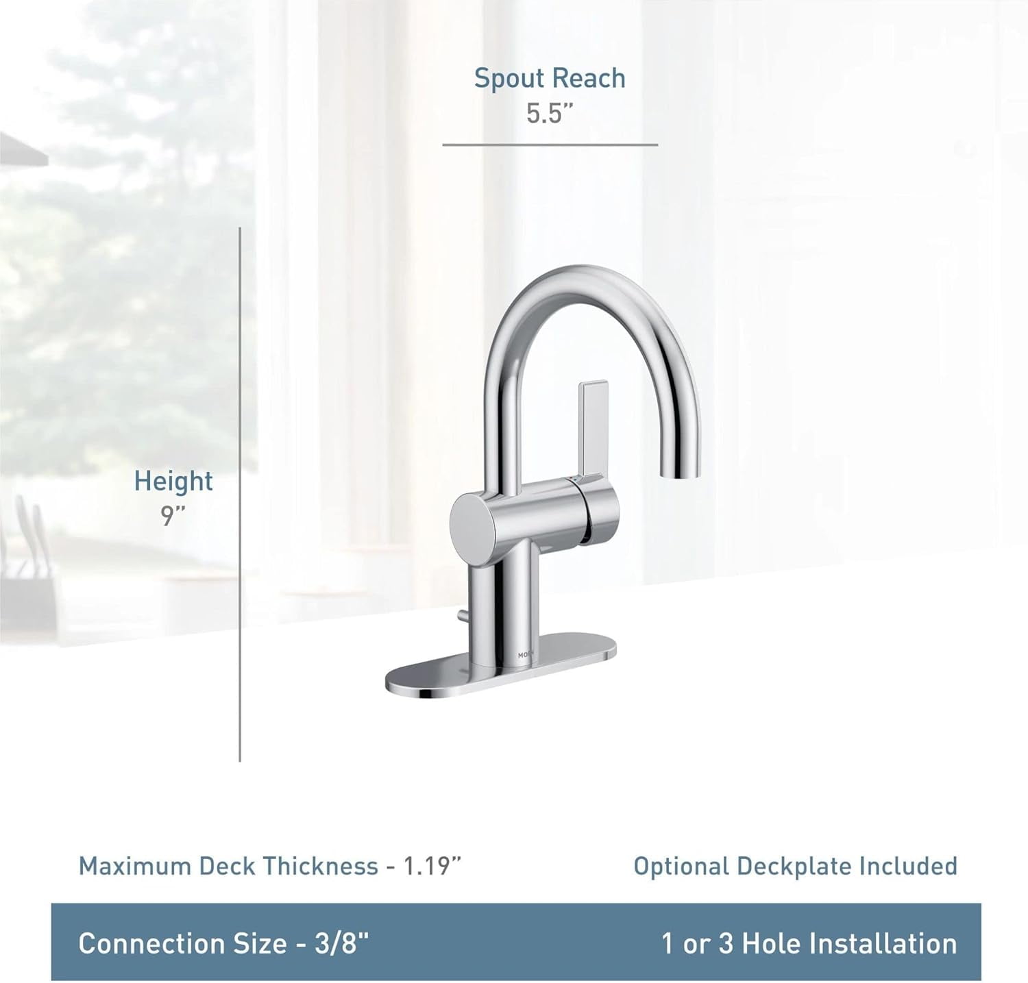 Moen 6221BL CIA Collection Single Handle Bathroom Sink Faucet, Matte Black
