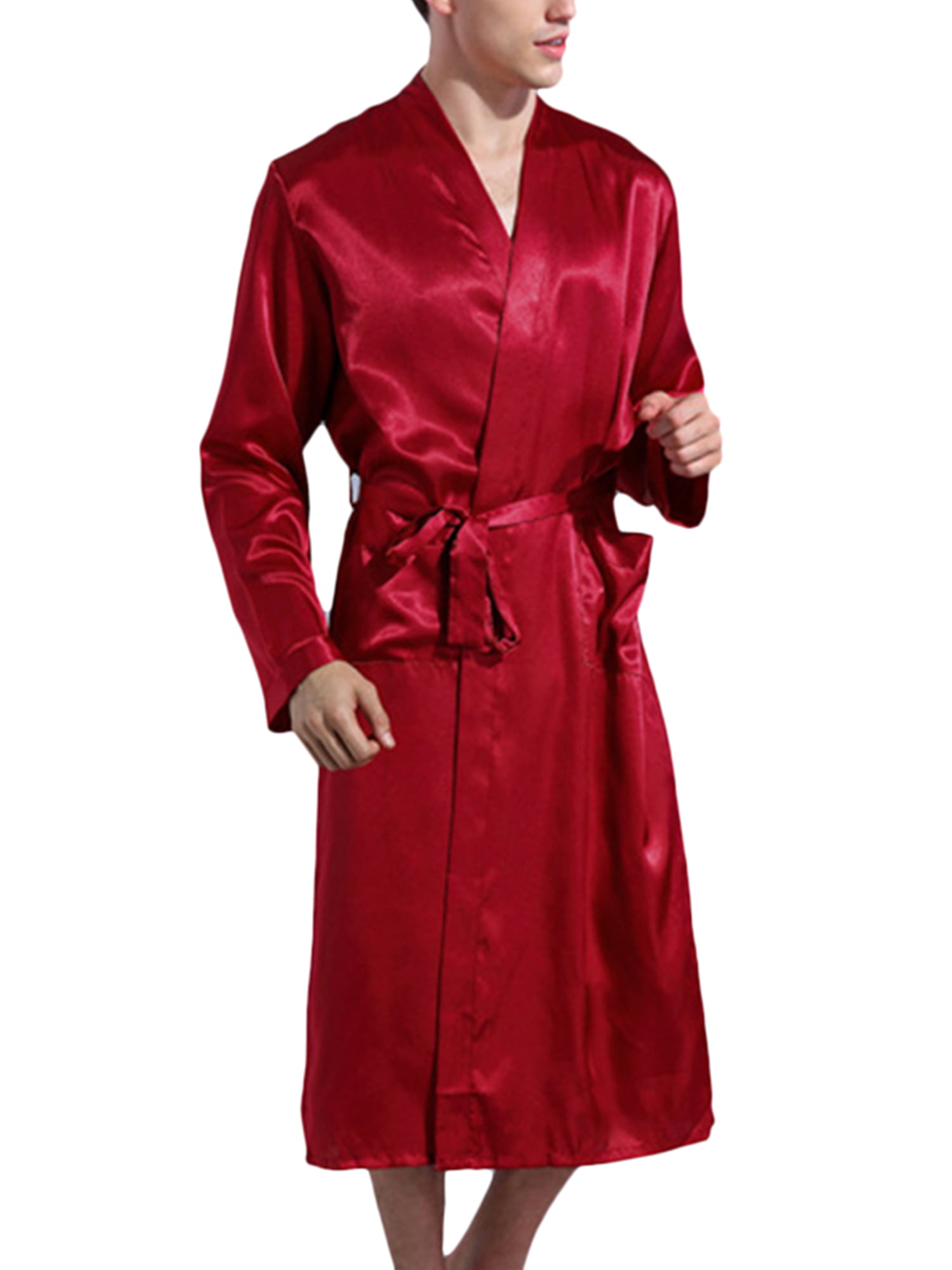 Mens Loungewear Sleepwear Pyjamas Long Sleeve Dressing Gown Robe Wrap ...