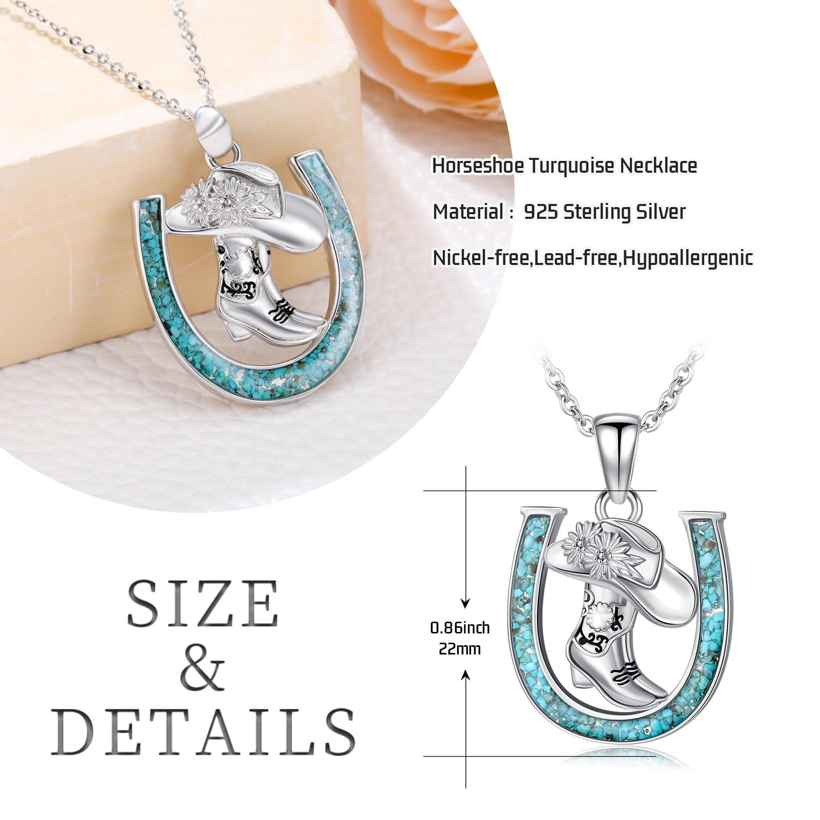 Coachuhhar Western Cowboy Necklace 925 Sterling Silver Boots Horseshoe Pendant Western Jewelry Cowgirl Gifts for Women Girlfriend Cowboy Cowgirl
