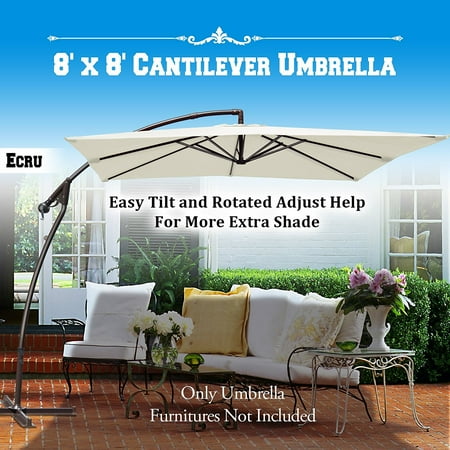 Buy Sun Parasol Sunrise Patio Offset Parasol, Outdoor Sunshade 8'x8' Cantilever Banana Umbrella, 360 degree Rotional Function (Ecru) ()