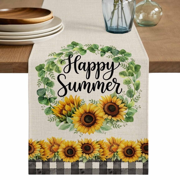 Summer Sunflowers Table Runner 60 Inches, Country Botanical Blossom Flowers Bed Runner Dresser Scarves Tabletop for Indoor Outdoor Parties/Ceremony/Banquet, 13" x 60"