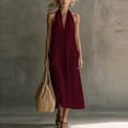 thumbnail image 4 of ClodeEU Women's Halter Neck Sleeveless Midi Dress,Casual A Line Flowy Sundress with Pockets Wine,Women's Plus S, 4 of 5