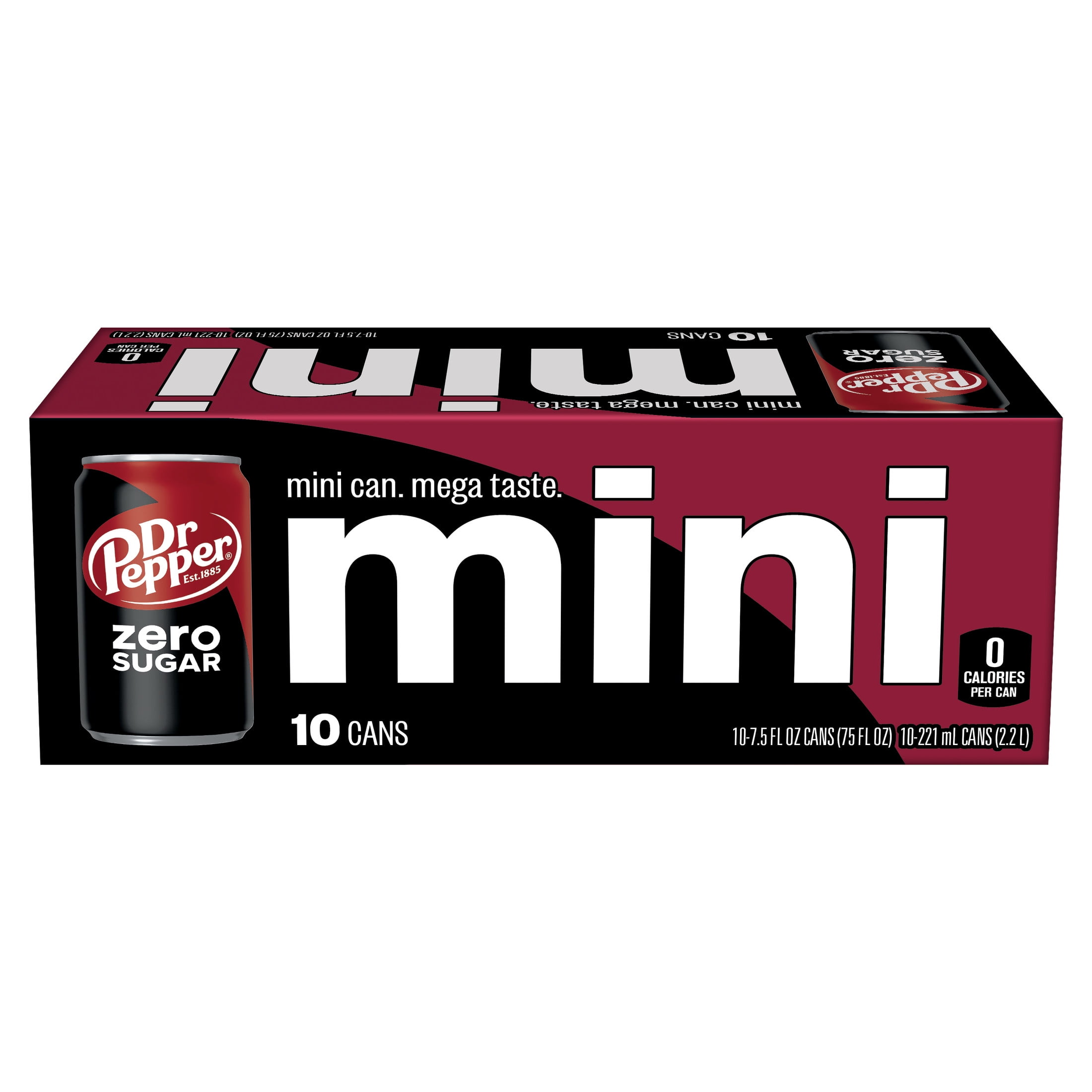 Dr Pepper Zero Sugar Soda Pop, 7.5 fl oz, 10 Pack Cans