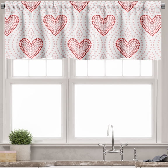 Ambesonne Pearls Valance Pack of 2, Dotted Heart Pattern, 54"X18", Blush Cream Red