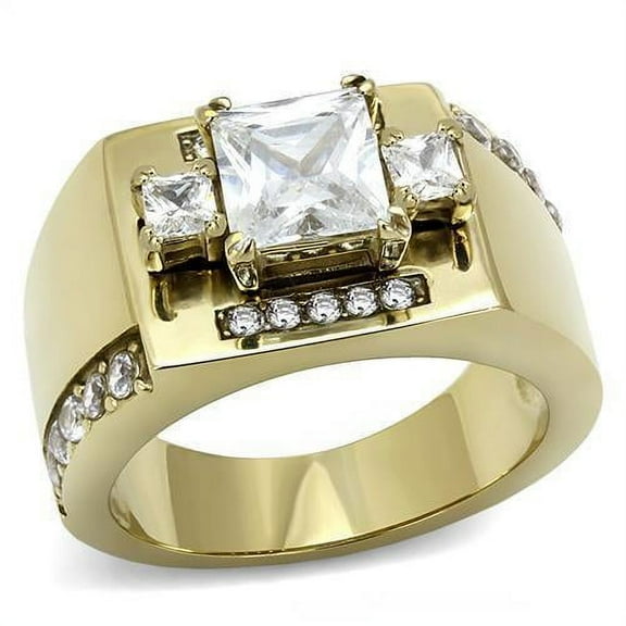 Mens Ring Diamond CZ Stainless Steel Ring with AAA Grade CZ in Clear