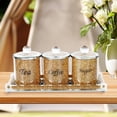 thumbnail image 2 of Luxurious Coffee Bean Canister, Sugar Jar, Tea Storage Jar, Glass Jar, Snack Jar, Seasoning Jar, 4-Piece Kitchen Glass Storage Set with Tray, Sparkling Gold  Crushed Diamonds Accents, 2 of 9
