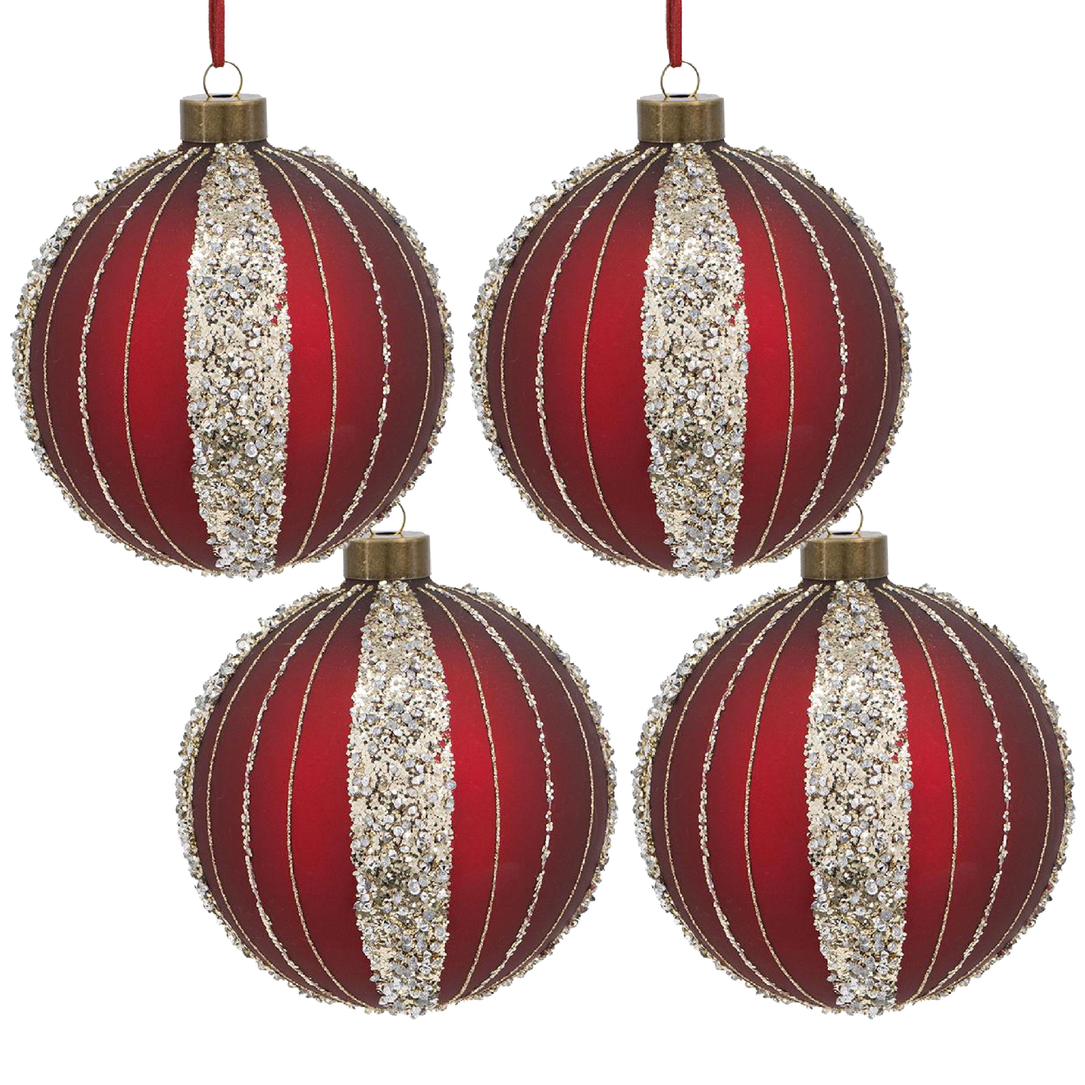 Set of 4 Glass Christmas Ball Ornaments with Glitter and Painting Design by Riccardo Tree Decor