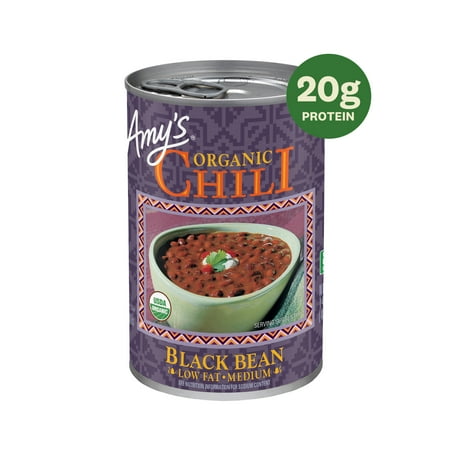 Amy’s Organic Black Bean Chili, Plant-Based Vegan Chili, Gluten Free, Made With Organic Black Beans and Vegetables, Canned Chili, 14.7 Oz