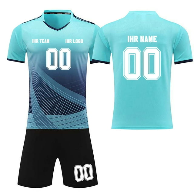 Custom Football Kit Set for Adult and Child, Name Number Team Logo DIY Family Match Personalized Jersey Shirt Shorts Set, Dad and Son Matching Outfits Light Blue XXXXS