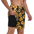 thumbnail image 2 of Naloa Black Marble Pattern Sunflower Print Men Swim Trunks with Compression Liner ,Board Shorts,Men's Swim Shorts with Drawstring and Elastic Waistband-Medium, 2 of 6