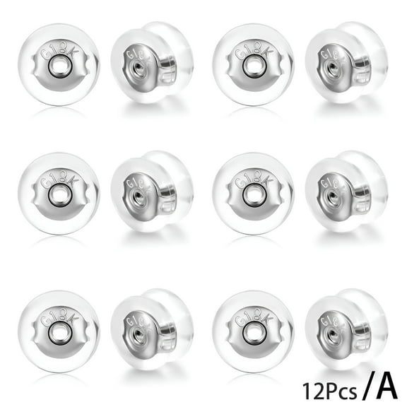 DESIGNICE 12pcs Locking Secure Earring Backs For Studs, Silicone Silver Backs Earring