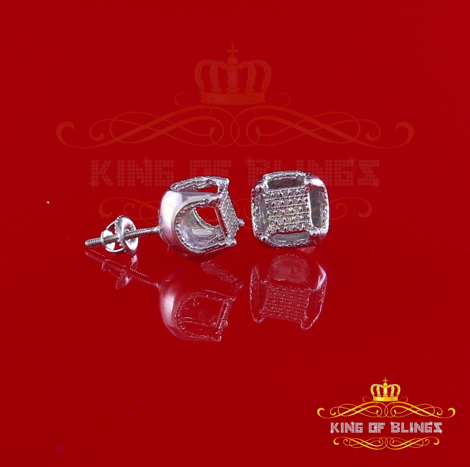 King of Bling's Women's Stud In 925 White Sterling Silver 0.15ct Diamond Stud Men's Earrings