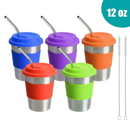 Stainless Steel Cups with Lids and Straws, Drinking Tumblers Eco-Friendly BPA-Free for Children and Toddlers, Adults 12 Oz Metal Drinking Tumbler Unbreakable Beer Cups with