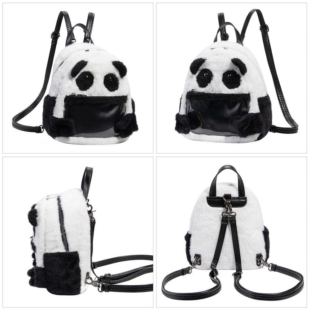 Slccxzc Panda Ita Bag, Mini Plush Backpack with Pin Display Window