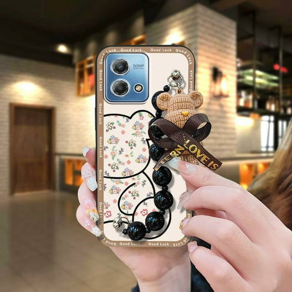 ABL-Phone Case For MOTO G Stylus 4G 2023, Waterproof cute Cartoon Black pearl pendant Dirt-resistant Skin-friendly feel Bear bracelet soft case Back Cover Anti-knock silicone Simplicity