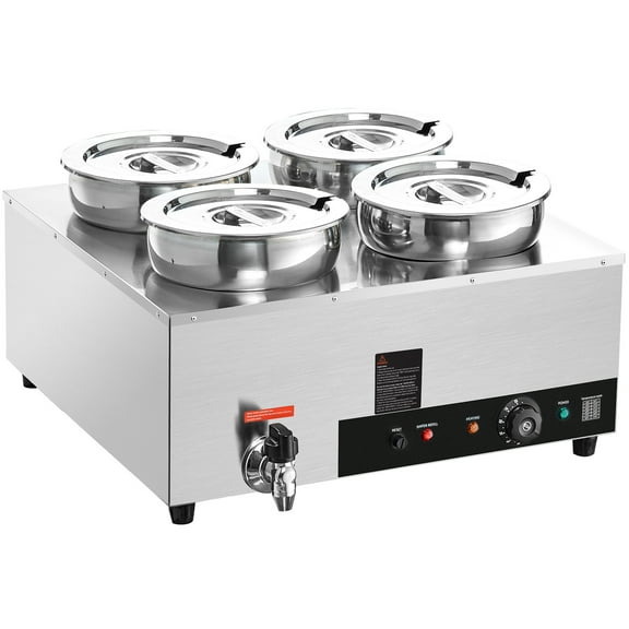 KFFKFF Electric Soup Warmer with Four 7.4QT Stainless Steel Pots, 1500W Commercial Food Warmer, Adjustable Temperature Range 86~185°F, Bain Marie with Anti-Dry Burn Protection and Reset Function