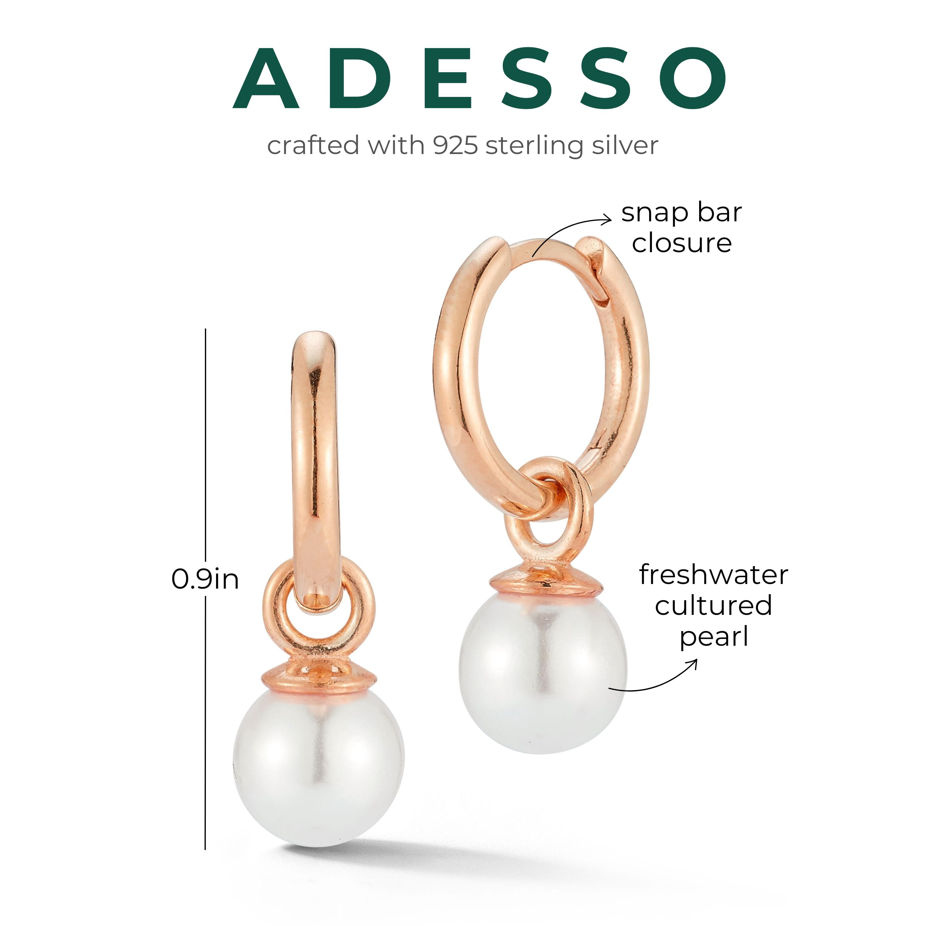 Adesso Milano Jewelry Sterling Silver Small Hoop Earrings with White Pearl for Women, Rose Gold