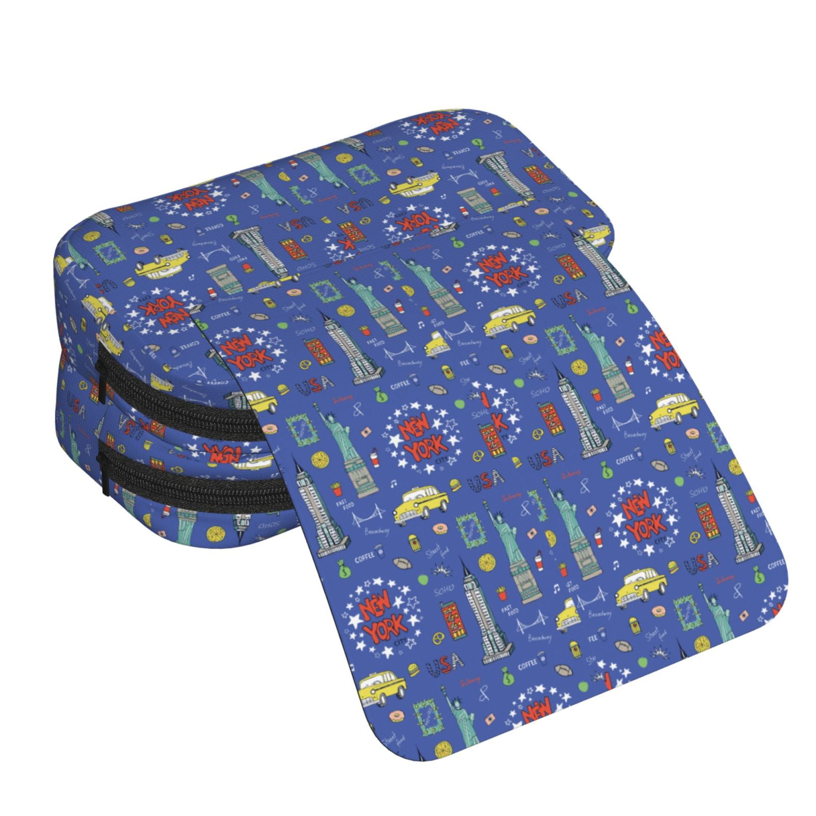 Rateoe New-York City Pattern Double Clamshell Pen Case, Storage Organizer with Two Zipper Compartments– Holds Up to 50 Pencils & Pens