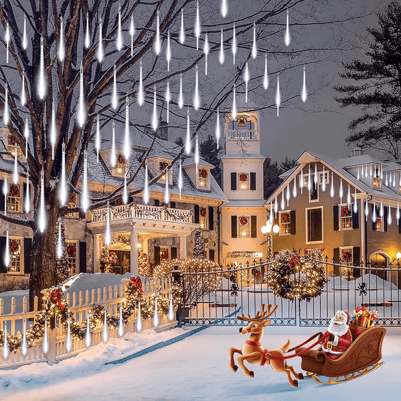 Scidweet Christmas String Lights, 20 inch 10 Tubes 540 LED Icicle Twinkle Meteor Shower Lights Outdoor for Christmas Halloween Holiday Party Home Decor, White