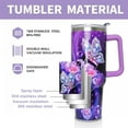 thumbnail image 4 of 40 oz Tumbler with Handle and Straw Lid, Purple Butterfly Insulated Cup, Double Vacuum Leak Proof Coffee Travel Mug, Flower Stainless Steel Water Bottle Gifts for Women Girls, 4 of 6